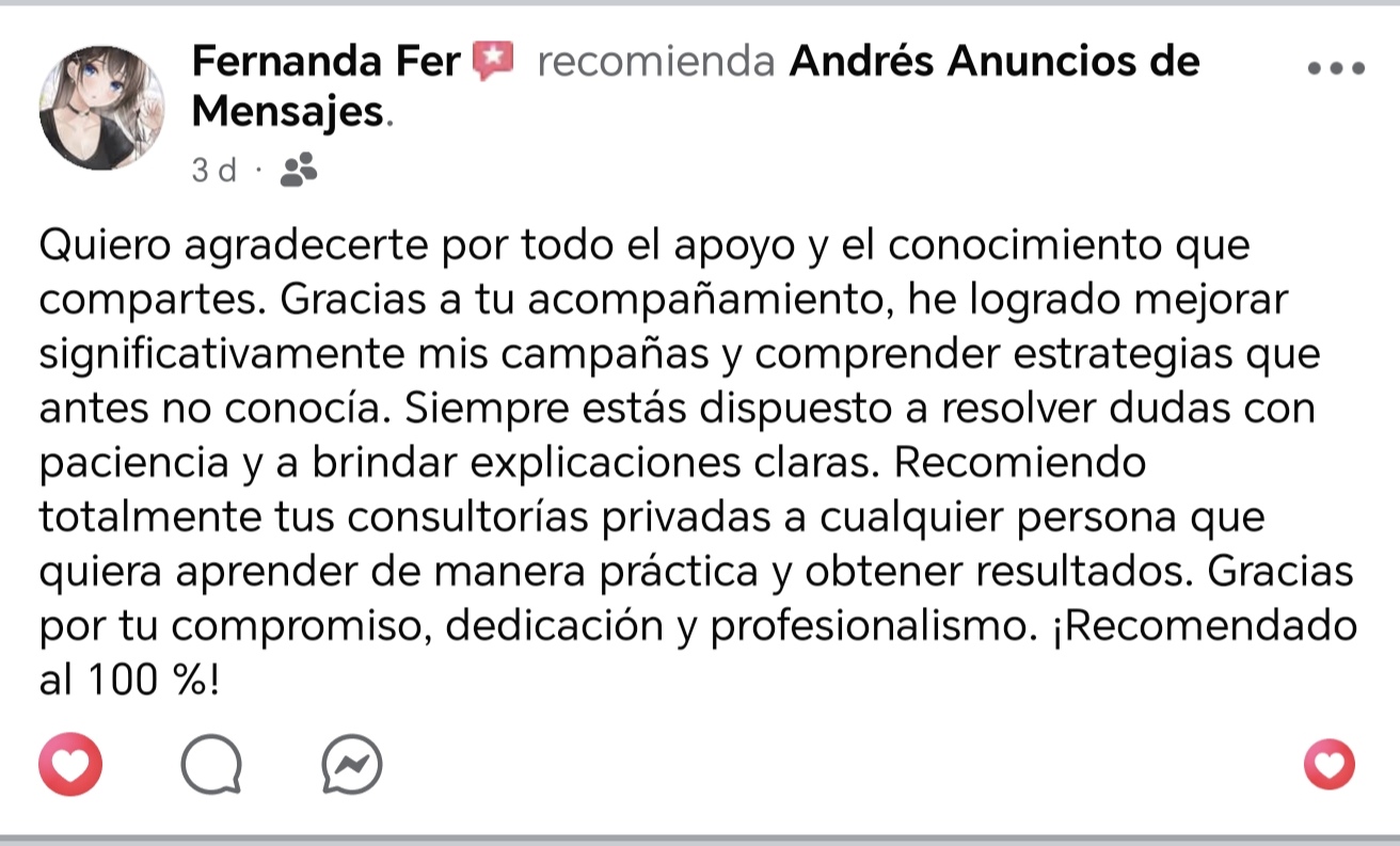Recomendación de Fernanda Fer sobre Andrés Anuncios de Mensajes